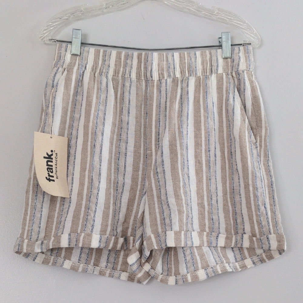 Frank And Oak Linen Shorts Women's S-L 30" Waist Tan Blue NWT